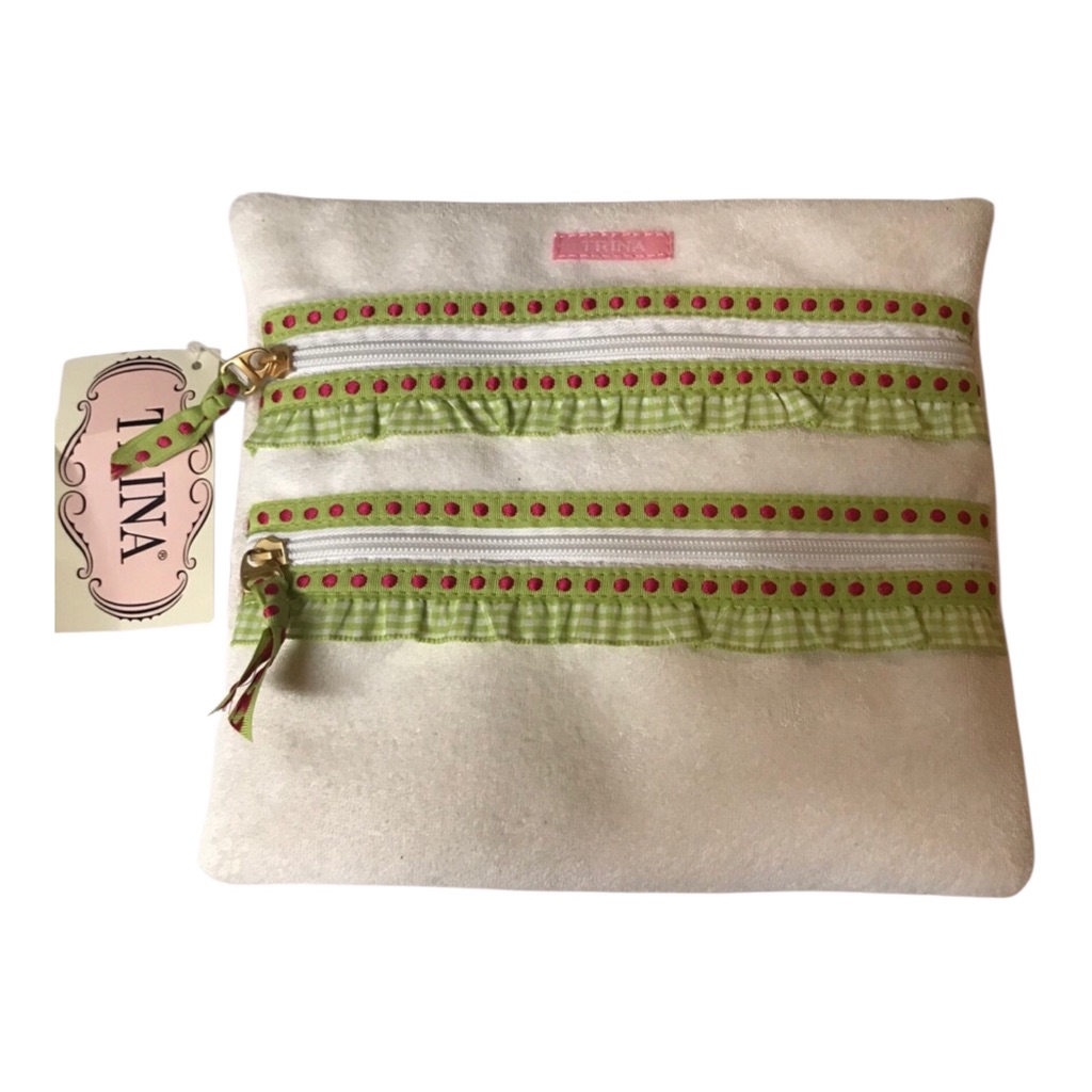 Trina Cosmetic Terry Cloth Gingham Make-Up Travel Bag Vintage Nordstrom Nwt